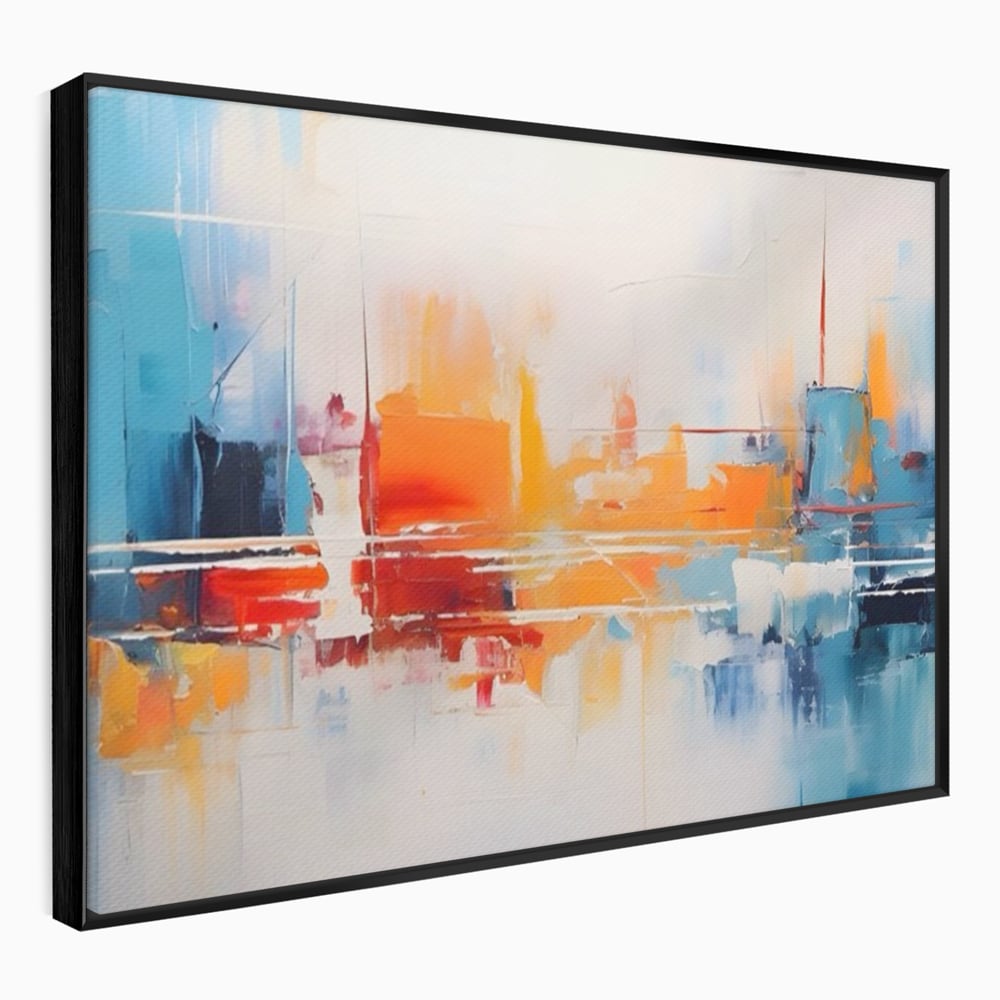 Tablou canvas cu pictura abstracta cu peisaj urban, in rama de aluminiu negru